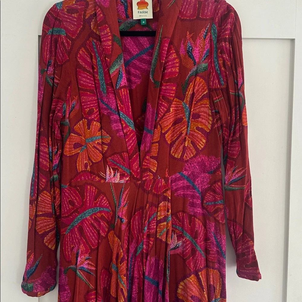 Farm Rio Red Delicate Leaves Maxi Dress Size Medium - Picture 12 of 12